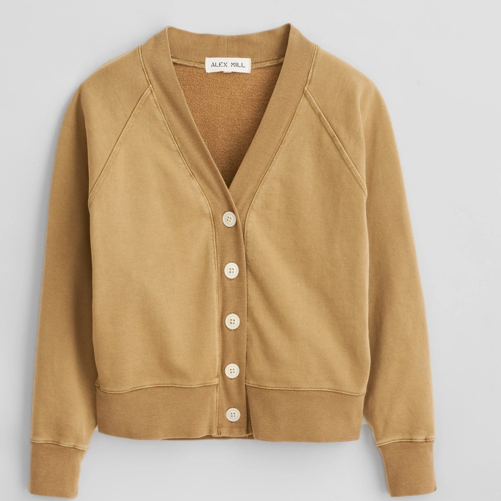 Davie Fleece Cardigan In Warm Khaki